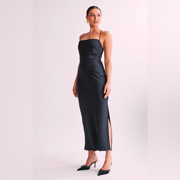 Meshki Sydney ; Straight Neck Slip Maxi Dress - Black - Picture 1 of 5